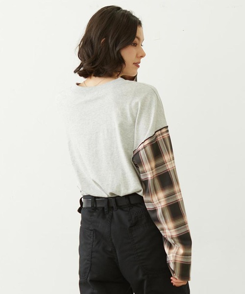 MILKFED.（ミルクフェド）の「PLAID SLEEVES L/S TOP（Tシャツ/カットソー・レディース・ネイビー/ブラック/グレー・ONE SIZE）」の13枚目の写真
