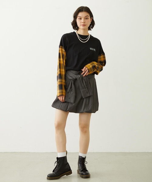 MILKFED.（ミルクフェド）の「PLAID SLEEVES L/S TOP（Tシャツ/カットソー・レディース・ネイビー/ブラック/グレー・ONE SIZE）」の22枚目の写真