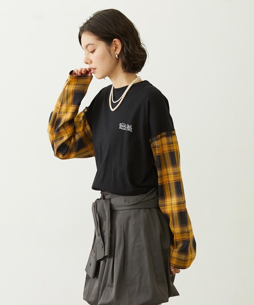 MILKFED.（ミルクフェド）の「PLAID SLEEVES L/S TOP（Tシャツ/カットソー・レディース・ネイビー/ブラック/グレー・ONE SIZE）」の20枚目の写真