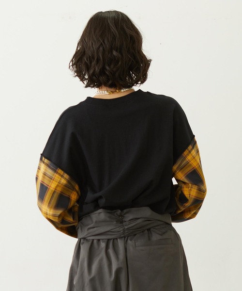 MILKFED.（ミルクフェド）の「PLAID SLEEVES L/S TOP（Tシャツ/カットソー・レディース・ネイビー/ブラック/グレー・ONE SIZE）」の21枚目の写真