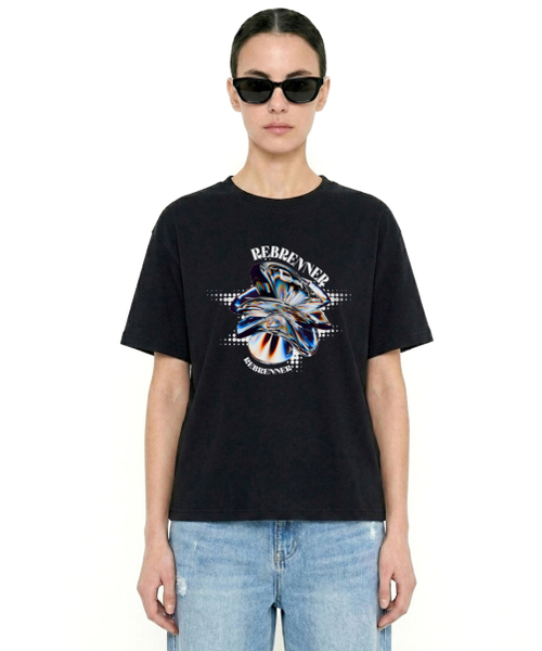 REBRENNER（リブレンナー）の「DTFキャロットクールコットンクロップ半袖Tシャツブラック（Tシャツ/カットソー・レディース・ブラック・MEDIUM/LARGE/X-LARGE）」の2枚目の写真