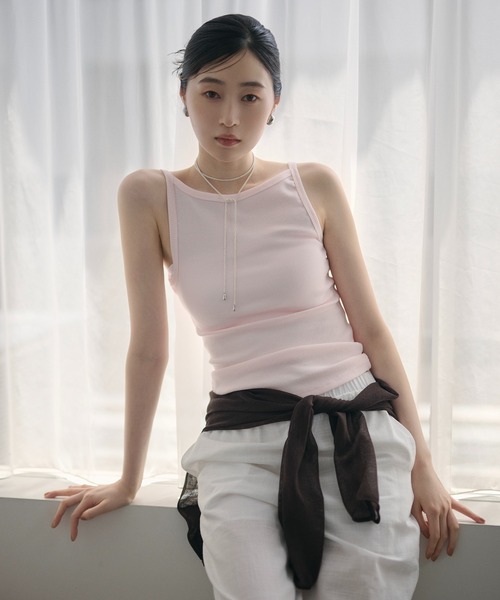 LAULEN（ローレン）の「2way rib camisole /2wayリブキャミソール（キャミソール・レディース・チャコールグレー/ブルー/オートミール/ピンク/ブラック/ライトブルー・FREE）」の6枚目の写真