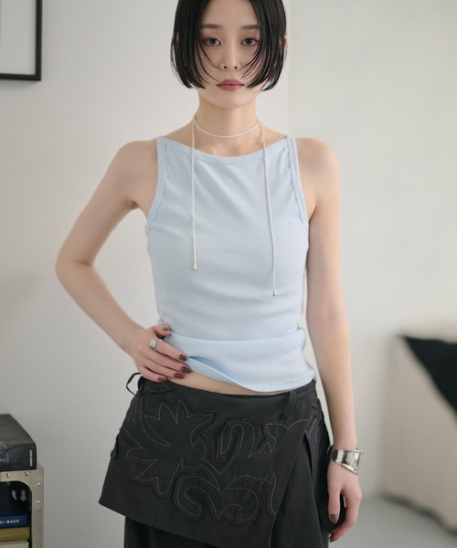 LAULEN（ローレン）の「2way rib camisole /2wayリブキャミソール（キャミソール・レディース・チャコールグレー/ブルー/オートミール/ピンク/ブラック/ライトブルー・FREE）」の5枚目の写真