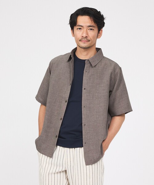 ABAHOUSE GRAY（アバハウスグレイ）の「【リネンライク】吸水速乾 半袖シャツ（シャツ/ブラウス・メンズ・ブルー/ホワイト/ライトベージュ/ブラウン/カーキ・46/48/50）」の3枚目の写真