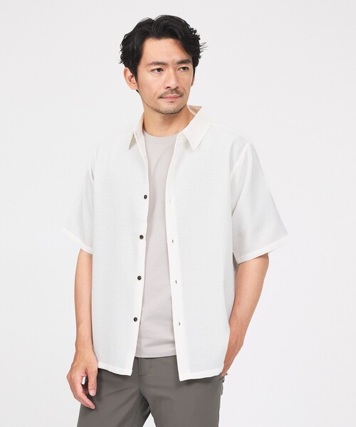 ABAHOUSE GRAY（アバハウスグレイ）の「【リネンライク】吸水速乾 半袖シャツ（シャツ/ブラウス・メンズ・ブルー/ホワイト/ライトベージュ/ブラウン/カーキ・46/48/50）」の2枚目の写真