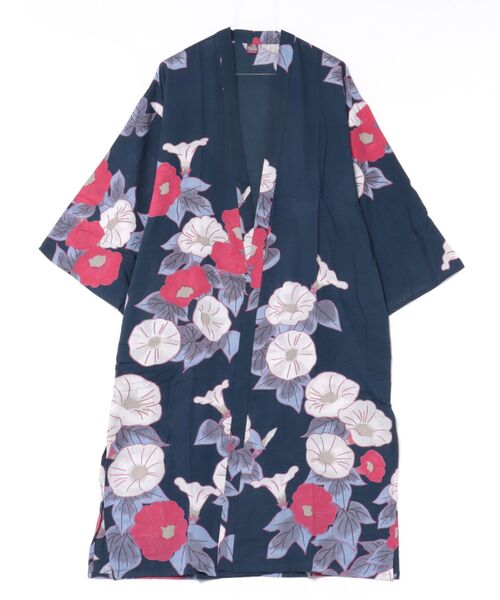倭物やカヤ（ワモノヤカヤ）の「【倭物やカヤ】容花（かおばな）着物風UV羽織（カーディガン/ボレロ・レディース・ネイビー/キナリ・FREE）」の2枚目の写真
