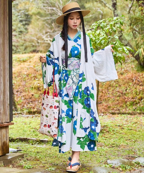 カドリーベアー、コスチューム（白いうさぎ、紺色コート、花柄） カヤ】容花（かおばな）着物風UV羽織（カーディガン/ボレロ）｜カヤ