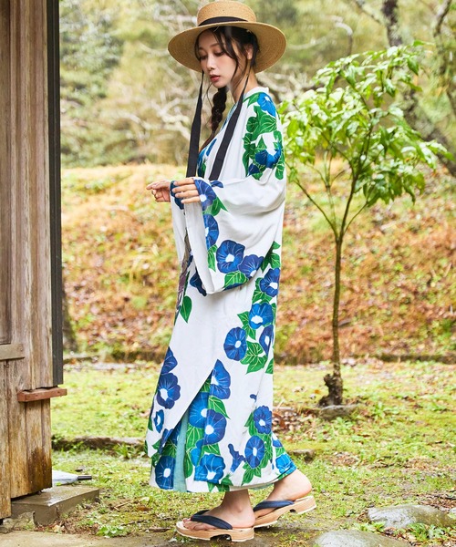 倭物やカヤ（ワモノヤカヤ）の「【倭物やカヤ】容花（かおばな）着物風UV羽織（カーディガン/ボレロ・レディース・ネイビー/キナリ・FREE）」の5枚目の写真