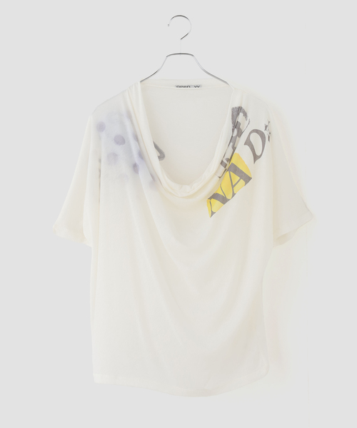 OPEN Yy(オープンワイワイ)の「【OPEN YY / オープンワイワイ】PHONETIC COWL NECK TEE(Tシャツ/カットソー・レディース・ホワイト・SMALL)」の1枚目の写真