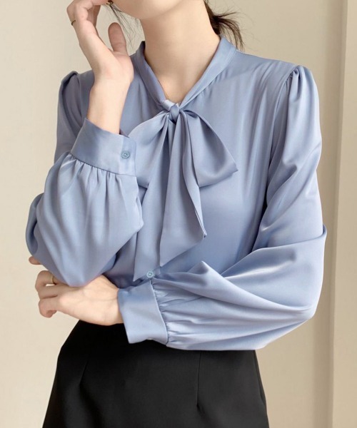 Miniministore（ミニミニストア）の「ボウタイブラウスリボンレディースきれいめ（シャツ/ブラウス・レディース・ホワイト/ブルー/ベージュ・FREE）」の21枚目の写真