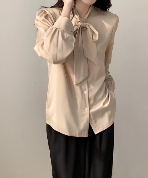 Miniministore（ミニミニストア）の「ボウタイブラウスリボンレディースきれいめ（シャツ/ブラウス・レディース・ホワイト/ブルー/ベージュ・FREE）」の8枚目の写真