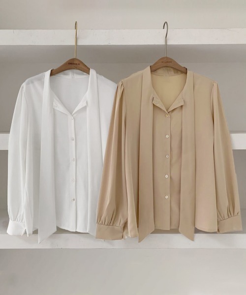 Miniministore（ミニミニストア）の「ボウタイブラウスリボンレディースきれいめ（シャツ/ブラウス・レディース・ホワイト/ブルー/ベージュ・FREE）」の13枚目の写真