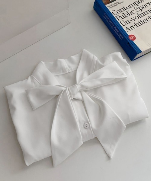Miniministore（ミニミニストア）の「ボウタイブラウスリボンレディースきれいめ（シャツ/ブラウス・レディース・ホワイト/ブルー/ベージュ・FREE）」の15枚目の写真