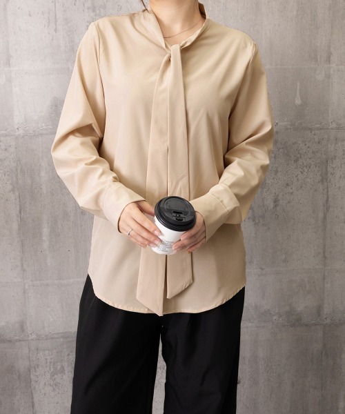 Miniministore（ミニミニストア）の「ボウタイブラウスリボンレディースきれいめ（シャツ/ブラウス・レディース・ホワイト/ブルー/ベージュ・FREE）」の6枚目の写真