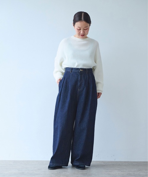yuni(ユニ )の「Cotton 11oz denim back gum wide pants(デニムパンツ・レディース・ネイビー・M/S)」の6枚目の写真