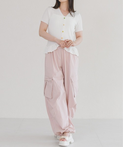 MISCH MASCH(ミッシュマッシュ)の「2026春夏新作 ハートボタン半袖リブトップス(ニット/セーター・レディース・ブルー/ホワイト・フリ-)」の14枚目の写真