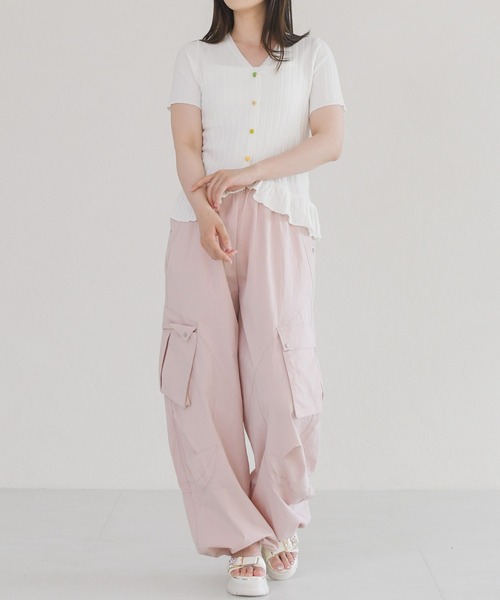 MISCH MASCH(ミッシュマッシュ)の「2026春夏新作 ハートボタン半袖リブトップス(ニット/セーター・レディース・ブルー/ホワイト・フリ-)」の15枚目の写真