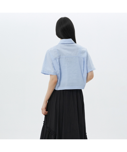 LAP（ラップ）の「ワンポケットクロップシャツ AS2WB466（シャツ/ブラウス・レディース・スカイブルー/ホワイト・FREE）」の5枚目の写真
