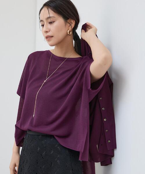 UNTITLED(アンタイトル)の「【アンサンブル可/品のある透け感】Tシャツ風ニットトップス(ニット/セーター・レディース・ナチュラル/パープル系/グレー/ブラウン系・00/02/04/44/48)」の4枚目の写真