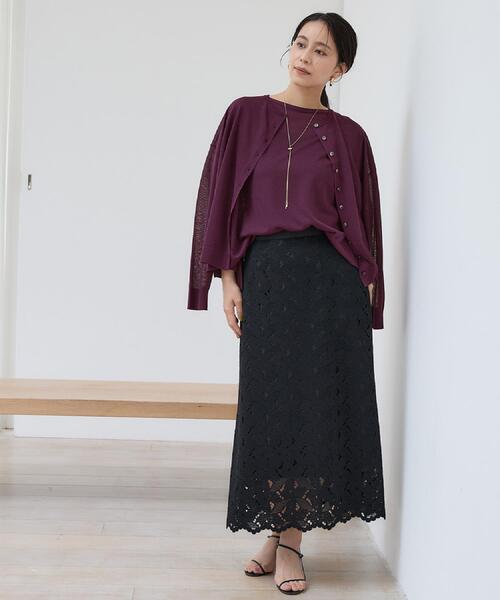 UNTITLED(アンタイトル)の「【アンサンブル可/品のある透け感】Tシャツ風ニットトップス(ニット/セーター・レディース・ナチュラル/パープル系/グレー/ブラウン系・00/02/04/44/48)」の22枚目の写真
