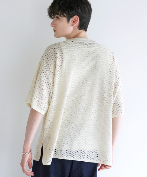 ETELIO（エテリオ）の「透かし編み半袖ヘンリーネックニット【接触冷感】（ニット/セーター・メンズ・ホワイト/ブラック/ブルー・XL/M/S/L）」の7枚目の写真