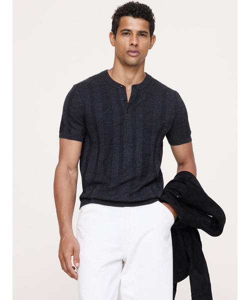 Merino Short Sleeve Ribbed Henley — мужская футболка