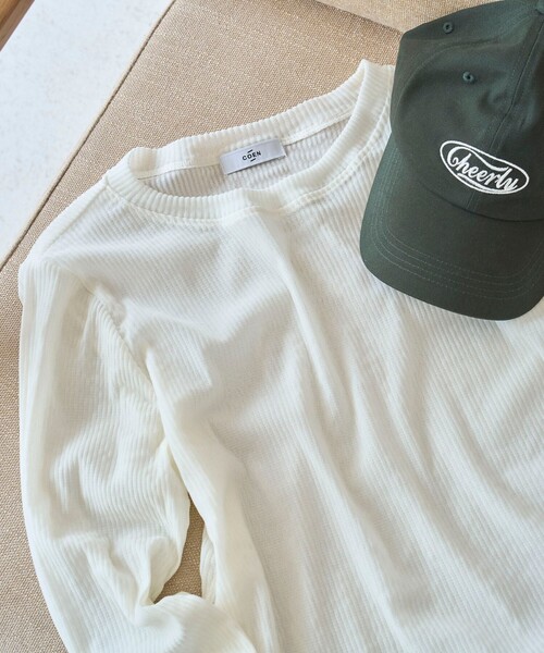 coen(コーエン)の「シアーメッシュ フロッキーストライプロンT(Tシャツ/カットソー・レディース・ブラック/オフホワイト/ダークブラウン・M/L)」の4枚目の写真