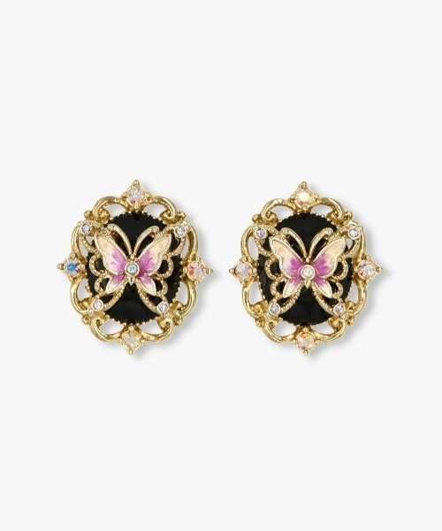 ANNA SUI（アナスイ）の「蝶モチーフ オーバルピアス（ピアス（両耳用）・レディース・パープル/ゴールド・ONE SIZE）」の2枚目の写真