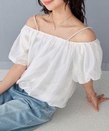 オーガンジー オフショルバルーンブラウス
