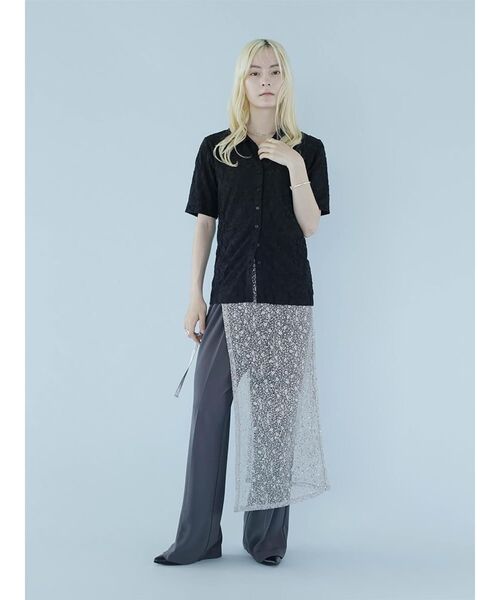 :ETHROF(イーサオブ)の「FLOWER JACQUARD SHEER SHIRT(その他トップス・レディース・ブラック/アイボリー・FREE)」の8枚目の写真