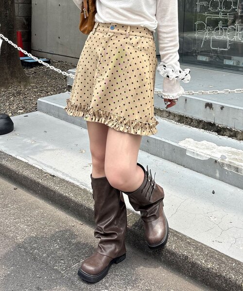 CIAOPANIC(チャオパニック)の「フリルヘムドットミニスカート(スカート・レディース・カーキ/ブラック/ベージュ・ONE SIZE)」の7枚目の写真