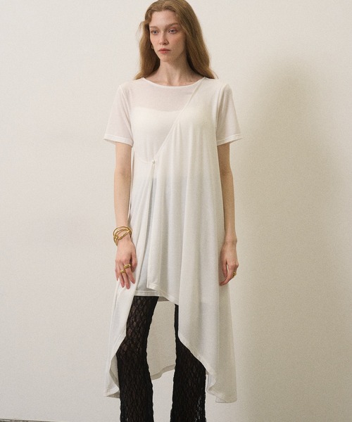 MIELI INVARIANT(ミエリインヴァリアント)の「Wrap Covered Tunic(Tシャツ/カットソー・レディース・ホワイト/ブラック・FREE)」の2枚目の写真