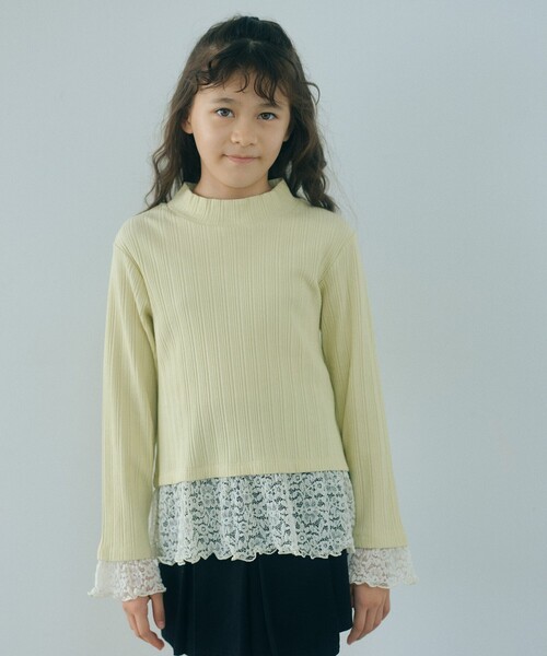 green label relaxing（グリーンレーベルリラクシング）の「チュール レース コンビ プルオーバー / キッズ 140cm-160cm（ニット/セーター・キッズ・グレー系/ライム・140cm/160cm/150cm）」の2枚目の写真