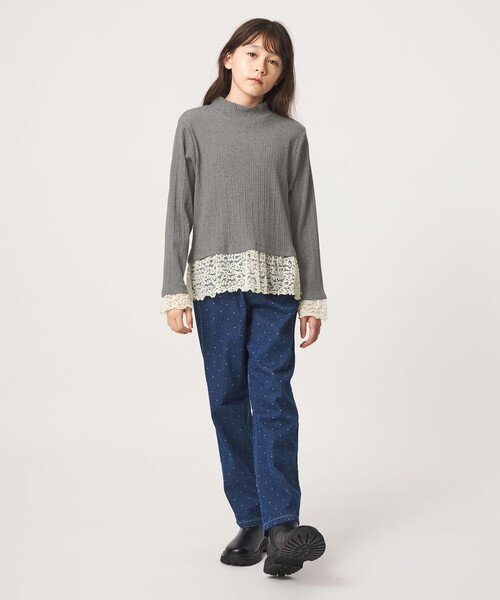 green label relaxing（グリーンレーベルリラクシング）の「チュール レース コンビ プルオーバー / キッズ 140cm-160cm（ニット/セーター・キッズ・グレー系/ライム・140cm/160cm/150cm）」の6枚目の写真