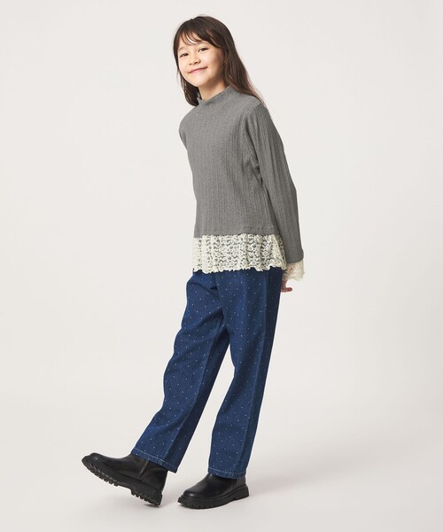 green label relaxing（グリーンレーベルリラクシング）の「チュール レース コンビ プルオーバー / キッズ 140cm-160cm（ニット/セーター・キッズ・グレー系/ライム・140cm/160cm/150cm）」の7枚目の写真
