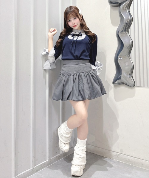 one way(ワンウェイ)の「七分袖リボンドッキングテレコ(Tシャツ/カットソー・レディース・ネイビー/グレー/ピンク/ブラック・FREE)」の17枚目の写真