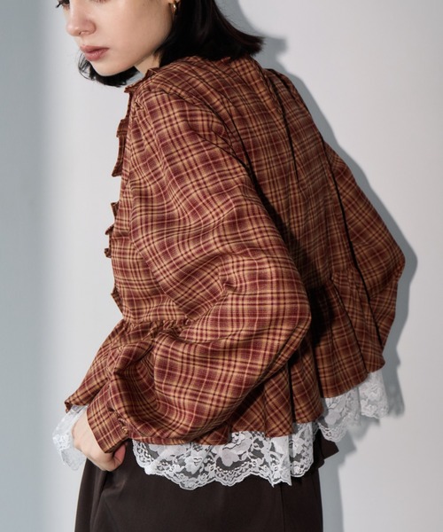 Aimelibra(エメリブラ)の「レースドッキングフリルチェックブラウス(シャツ/ブラウス・レディース・ブラウン/その他・FREE)」の11枚目の写真