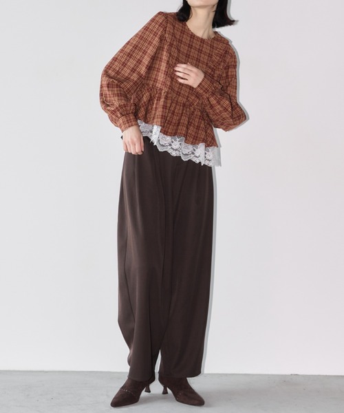 Aimelibra(エメリブラ)の「レースドッキングフリルチェックブラウス(シャツ/ブラウス・レディース・ブラウン/その他・FREE)」の13枚目の写真