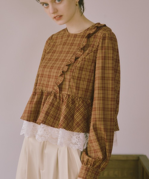 Aimelibra(エメリブラ)の「レースドッキングフリルチェックブラウス(シャツ/ブラウス・レディース・ブラウン/その他・FREE)」の19枚目の写真
