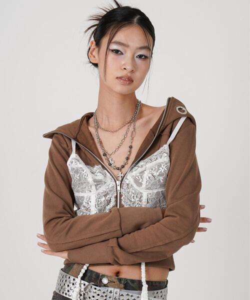 ROYAL FLASH(ロイヤルフラッシュ)の「MITSUKI/ミツキ/LINGERIE DOCKING HOODIE(パーカー・レディース・ブラック/ブラウン・F)」の1枚目の写真