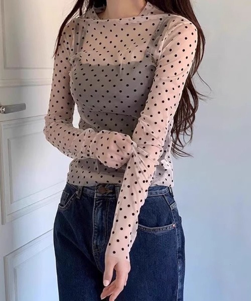 Vipoa(ヴィポア)の「Polka dot tulle tops(Tシャツ/カットソー・レディース・ホワイト/ブラック・FREE)」の2枚目の写真