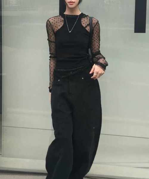 Vipoa(ヴィポア)の「Polka dot tulle tops(Tシャツ/カットソー・レディース・ホワイト/ブラック・FREE)」の15枚目の写真