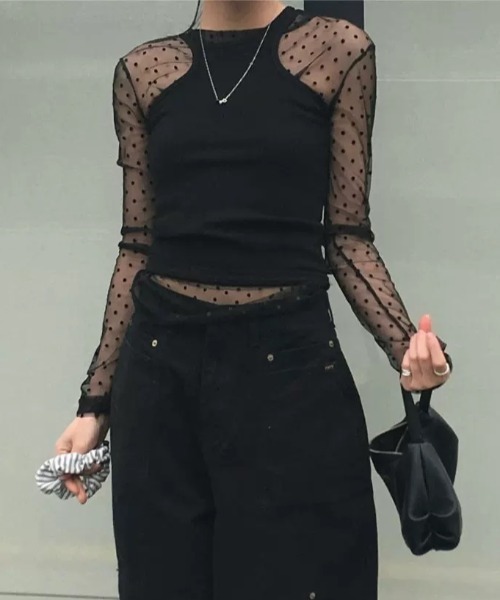 Vipoa(ヴィポア)の「Polka dot tulle tops(Tシャツ/カットソー・レディース・ホワイト/ブラック・FREE)」の12枚目の写真