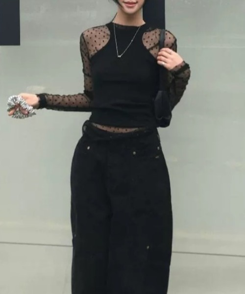 Vipoa(ヴィポア)の「Polka dot tulle tops(Tシャツ/カットソー・レディース・ホワイト/ブラック・FREE)」の17枚目の写真