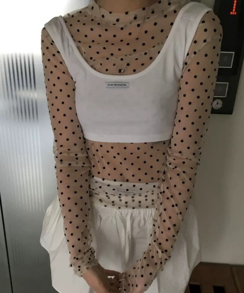 Vipoa(ヴィポア)の「Polka dot tulle tops(Tシャツ/カットソー・レディース・ホワイト/ブラック・FREE)」の18枚目の写真