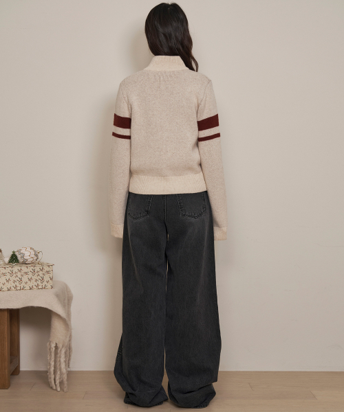 LOTSYOU(ロッツユー)の「lotsyou_Varsity Knit Zip-up Cardigan Oatmeal(カーディガン/ボレロ・レディース・その他・O/S)」の5枚目の写真