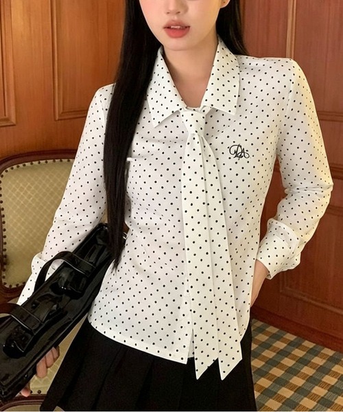 AsheKsha（アシクシャ）の「水玉ネクタイ付きウエストマーク長袖シャツ（シャツ/ブラウス・レディース・ホワイト・F）」の3枚目の写真