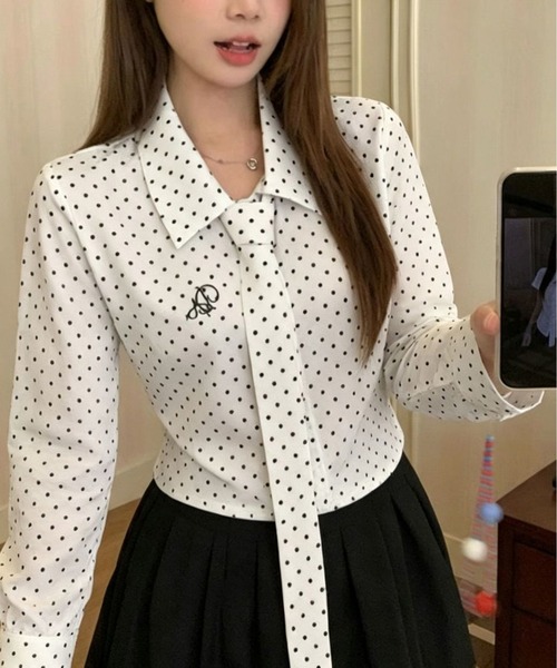 AsheKsha（アシクシャ）の「水玉ネクタイ付きウエストマーク長袖シャツ（シャツ/ブラウス・レディース・ホワイト・F）」の6枚目の写真