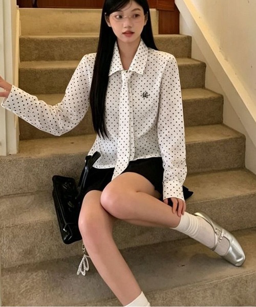 AsheKsha（アシクシャ）の「水玉ネクタイ付きウエストマーク長袖シャツ（シャツ/ブラウス・レディース・ホワイト・F）」の9枚目の写真