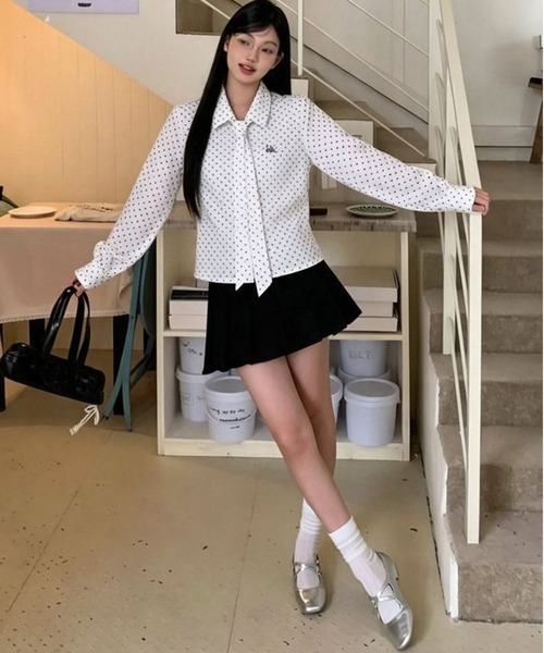 AsheKsha（アシクシャ）の「水玉ネクタイ付きウエストマーク長袖シャツ（シャツ/ブラウス・レディース・ホワイト・F）」の11枚目の写真